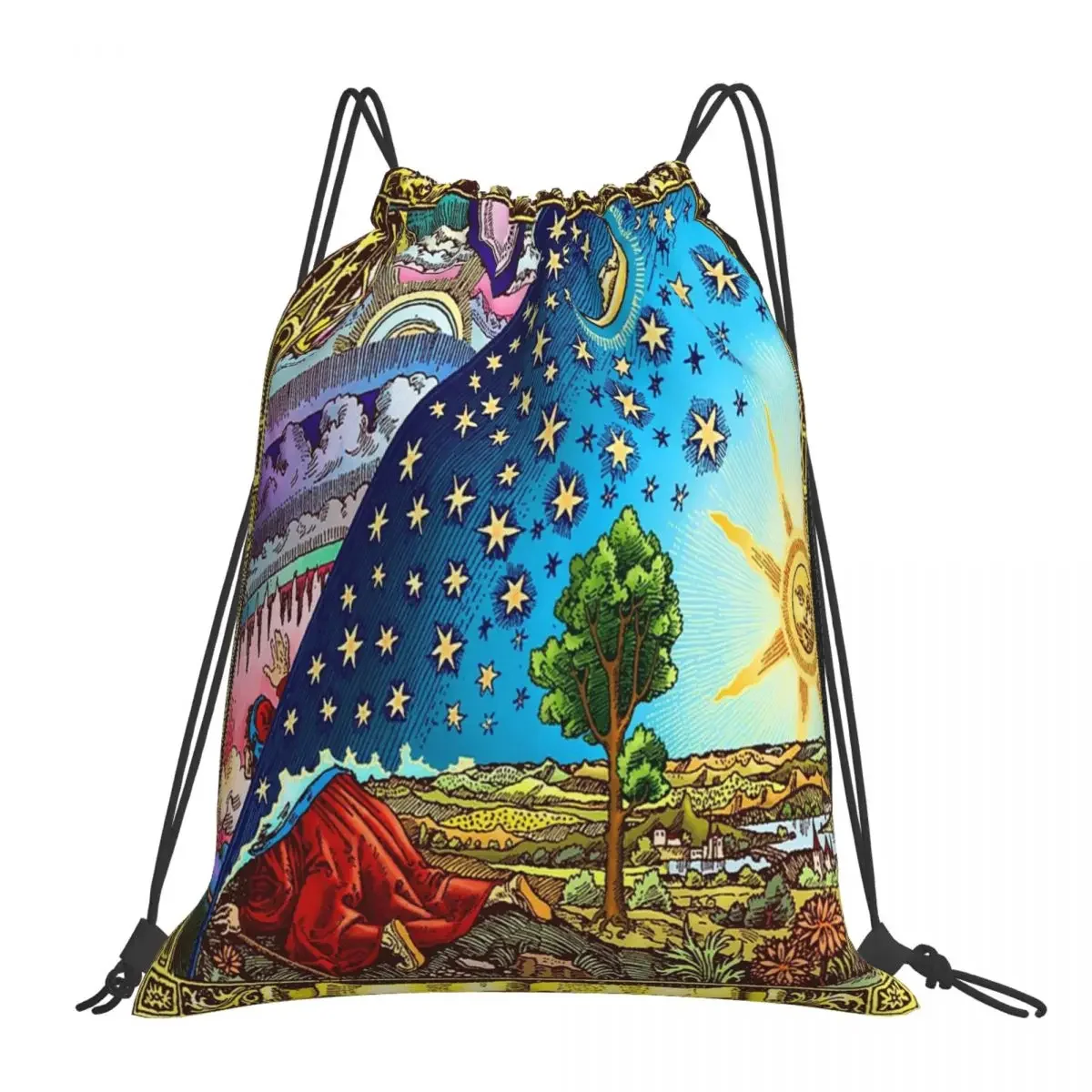 Flammarion-Xilogravura Flat Earth Design Mochilas, Sacos De Cordão, Pacote De Bolso, Saco De Esportes, Bookbag, 2017