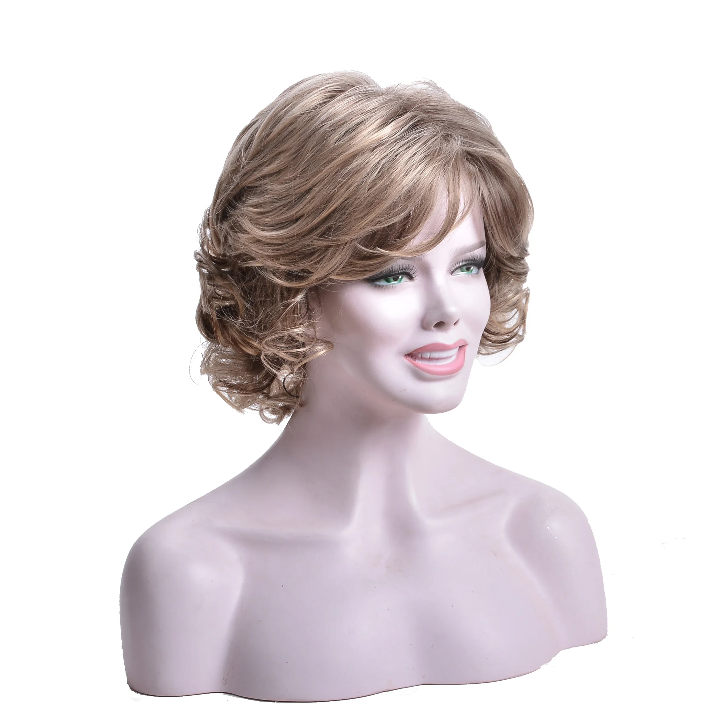 Women\'s Fashion Natural Wigs Brown Curly Bob Wigs Soft Heat Resistant Short Curly Bob Wavy Wig Real Looking Mommy Wig Pelucas