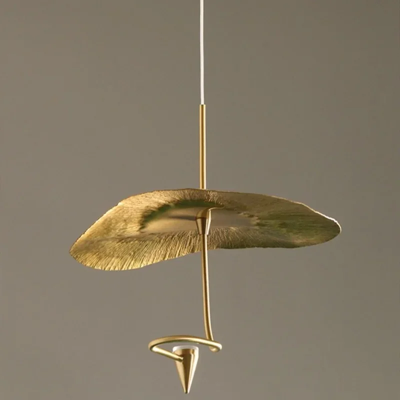 

Chinese Vintage Zen Art Lotus Leaf Pendant Lights Gold Lustre Decor Copper Hanging Lamp living room restaurant Lighting Fixtures