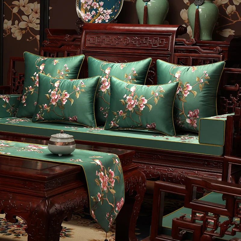 Luxury Chinese Style Sofa Cushion Cover Flowers Embroidered Throw Pillowcases Blue Yellow Green Pillow Covers Home Chair Decor