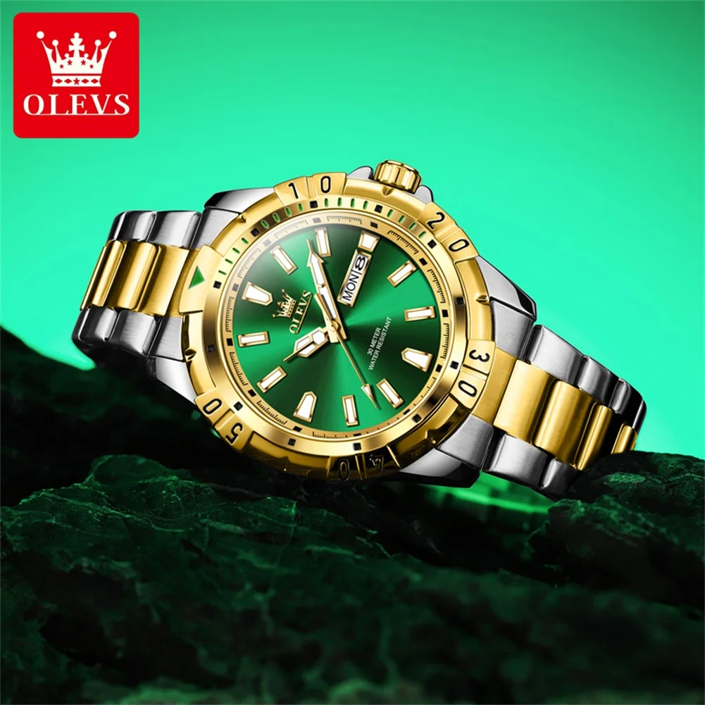 OLEVS Fashion Mens Watches Top Brand Luxury Stainless Steel Waterproof Luminous Calendar Quartz Watch for Men Relogio Masculino