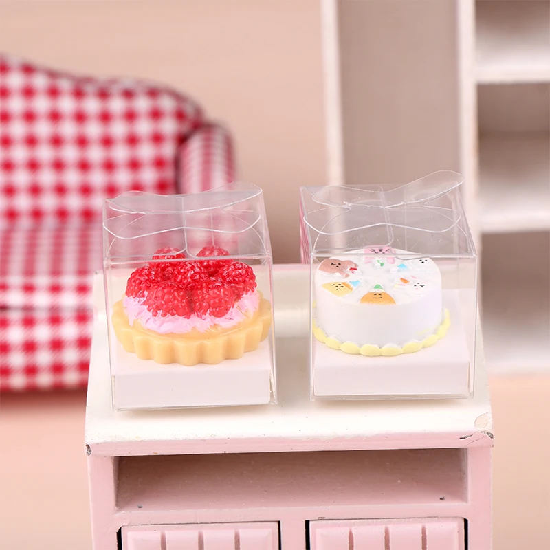 1:12 Dollhouse Miniature Strawberry Birthday Cake W/Transparent Packaging Box Kitchen Model Decor Toy Doll House Accessories