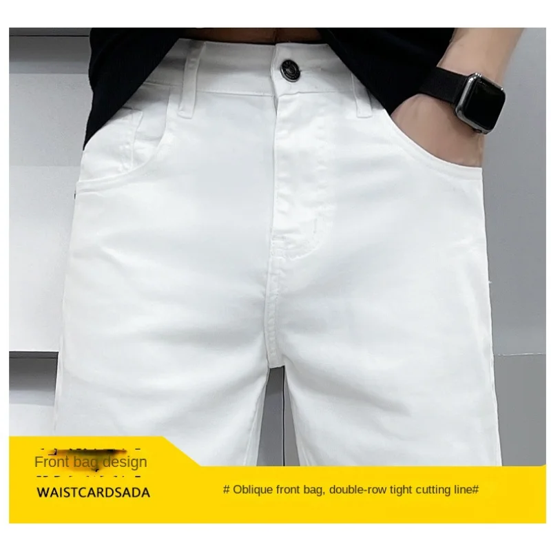 2024 high-end light luxury summer ultra-thin section white jeans shorts black loose casual straight men\'s pants