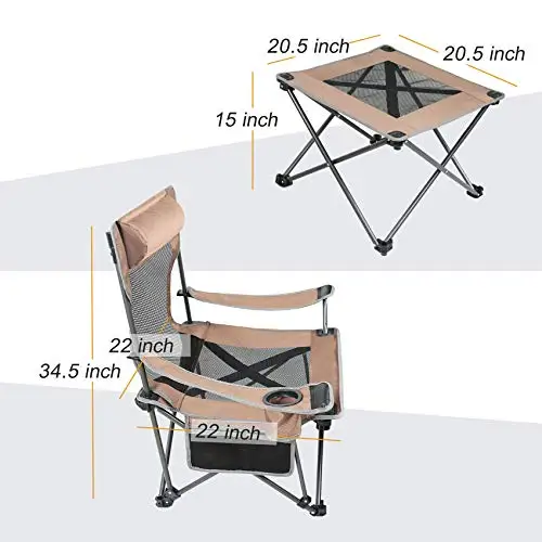 2 in 1 Folding Camping Chair Outdoor Reclining Portable Chair With Detachable Mesh Side Table