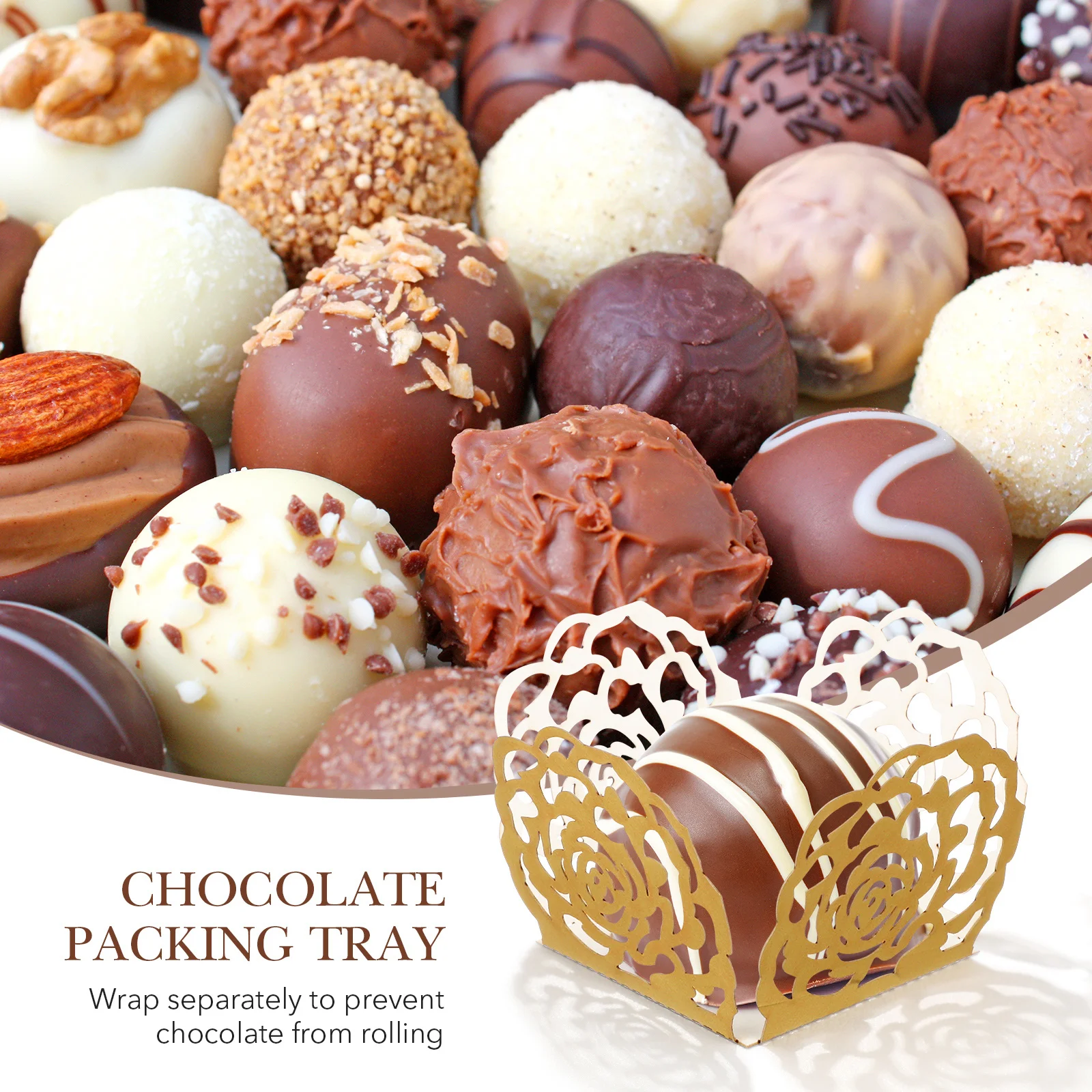 

100Pcs Paper Chocolate Wrappers with Elegant Cutout Floral Edge Perfect for Truffle Dessert Candy Gift Box Wrap