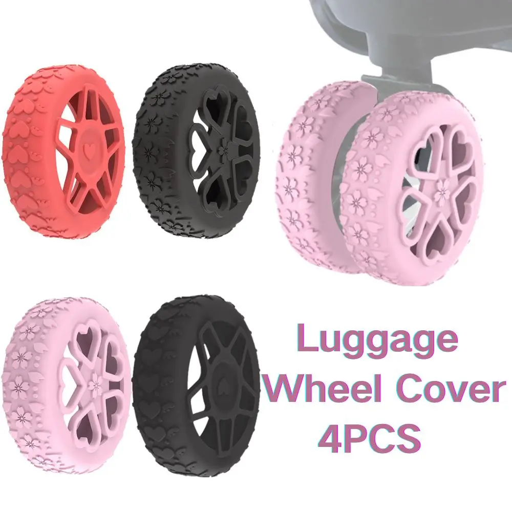 

4PCS/Set Cherry Blossoms Heart Texture Luggage Wheels Protector Thicken Silicone Travel Luggage Wheels Cover High Quality