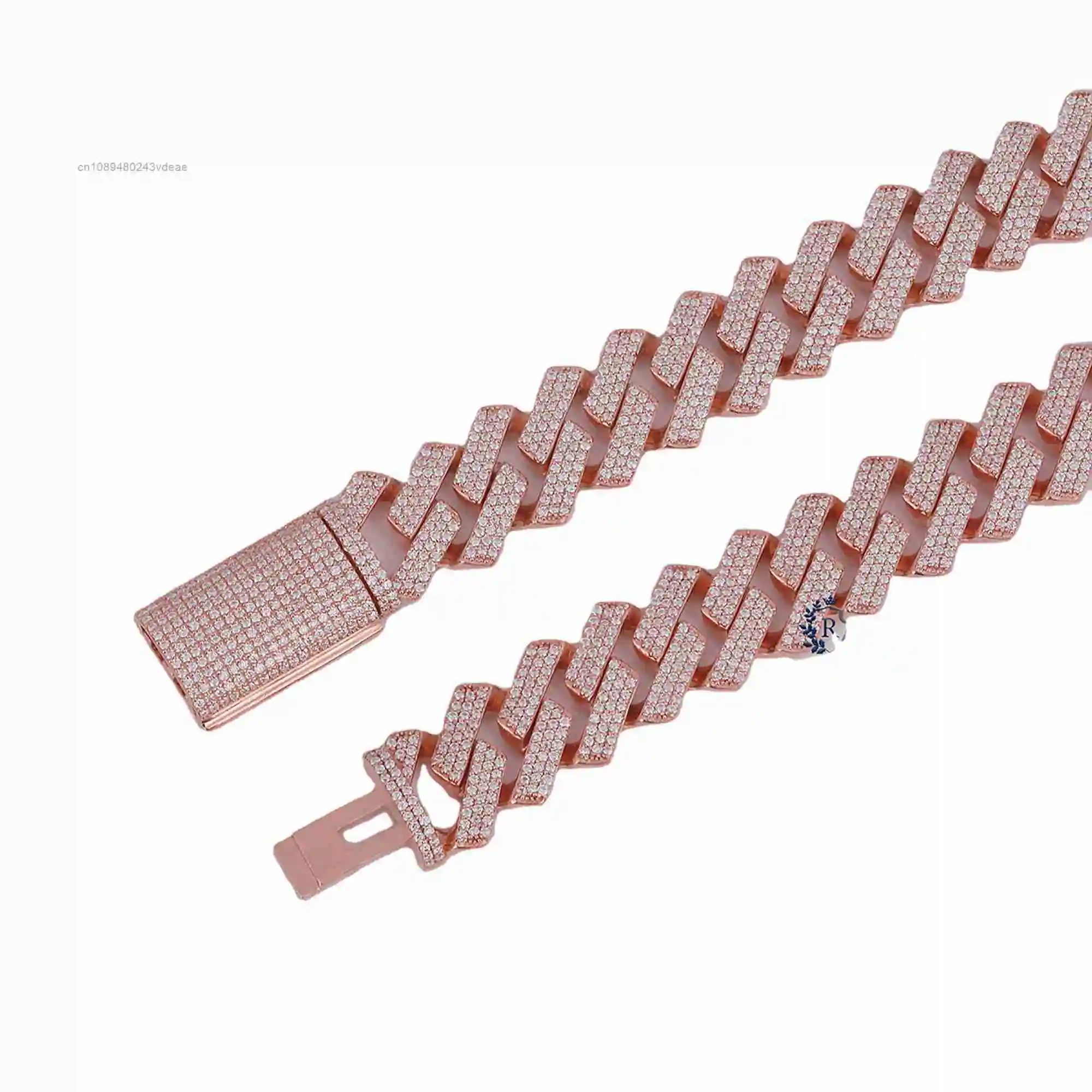 

Hip Hop Moissanite Cuban Link Chain 10Kt Rose Gold, Bling Prong Set, Men's Moissanite Diamond Necklace