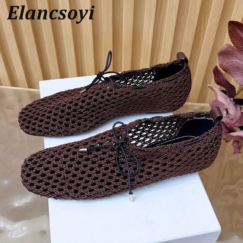 Flat Shoes Women's Weaving Hollow Outs Lace Up Ballet Shoes Round Toe Deep Mouth Lazy Loafers Summer Versatile Casual Shoes 2026