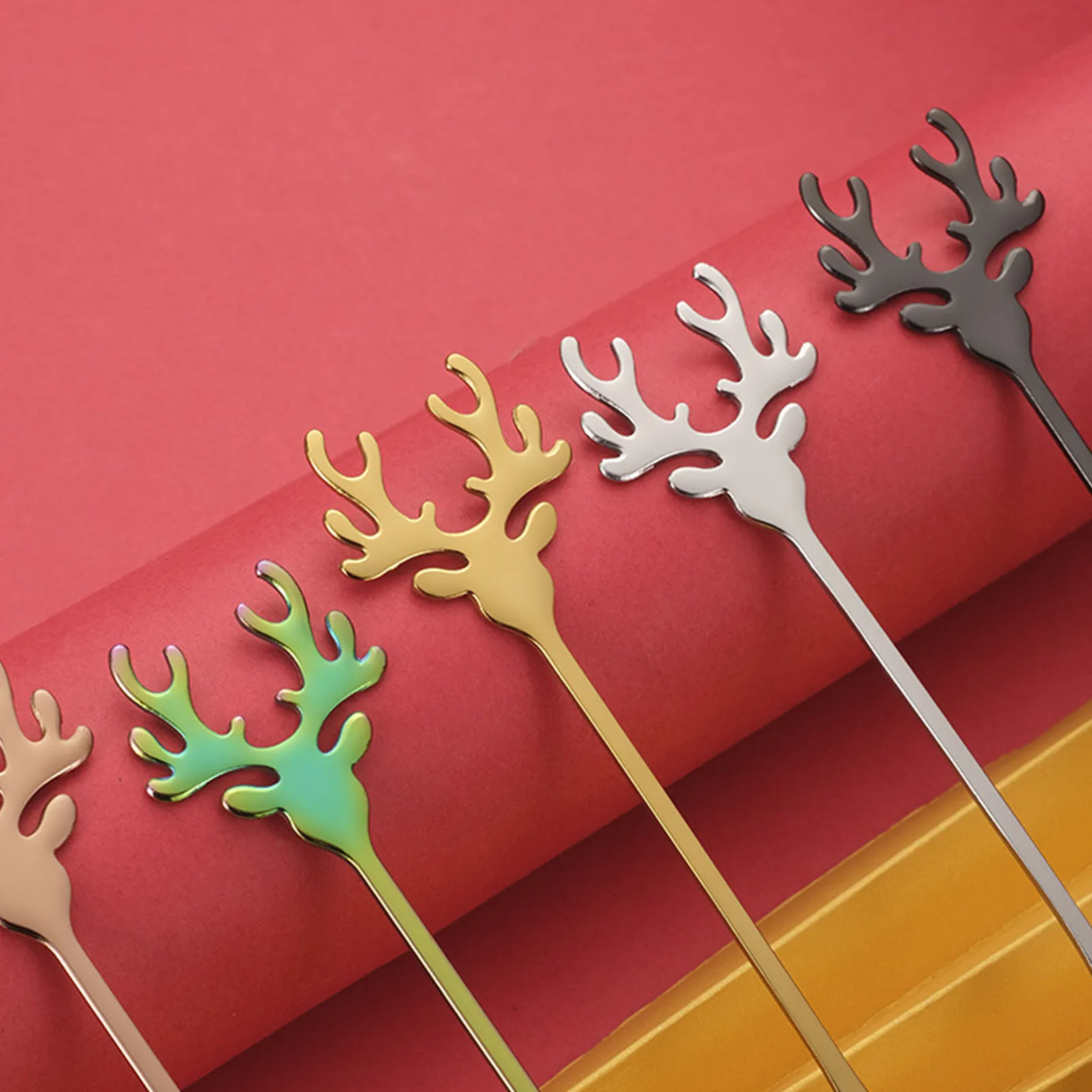 2pcs Reindeer Espresso Stirring Spoon Christmas decorations Cute Elk Dessert Spoon for Christmas xms Gift Coffee Teaspoon