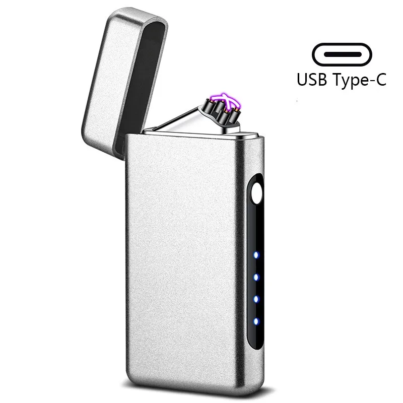 New Windproof USB Type-C Charging Double Arc Lighter Gift Plasma Outdoor Pulse LED Display Screen Men\'s Gift Rechargeable