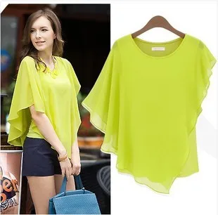 Summer T Shirt Women Batwing Solid Color Short Sleeve Chiffon Shirt Ladies Female Tee Tshirts Dropshipping ZXP0909