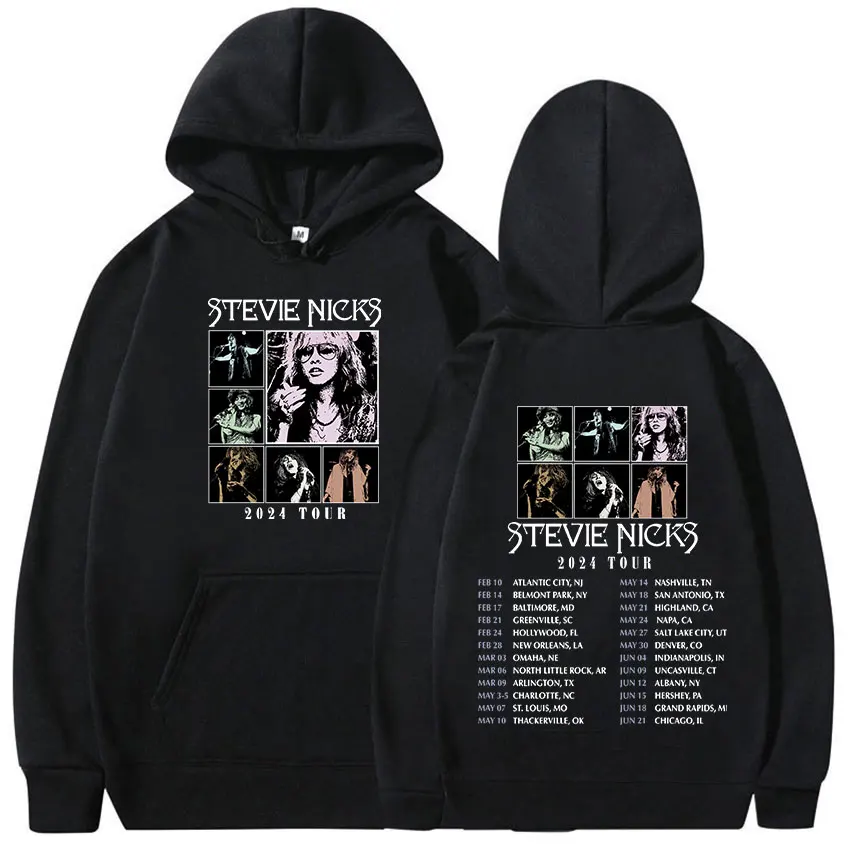 Retro Stevie Nicks Music Tour 2024 Print Hoodie Men Women Hip Hop Rock Fashion Oversized Pullover Sweatshirt Aesthetic Clothing