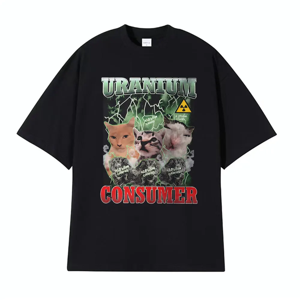 

Забавная футболка с принтом Dank Humor Uranium Consumer Cats Meme, мужская одежда, крутые футболки большого размера из 100% хлопка