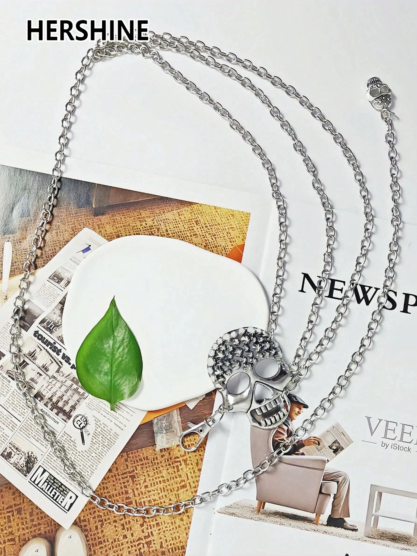 سلسلة خصر نسائية من HERSHINE قطعة واحدة Y2K على شكل جمجمة فضية متعددة الطبقات على الطراز القوطي وإكسسوارات الهالوين على الطراز القوطي #3