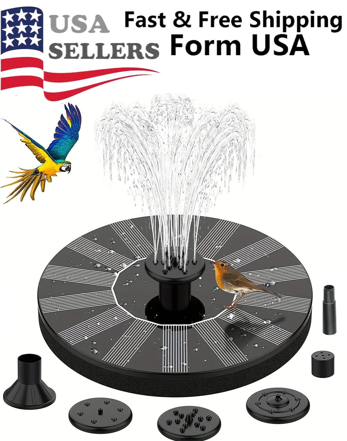 Solar Power Fountain Submersible Water Pump Floating Bird Bath Garden Pond Pool