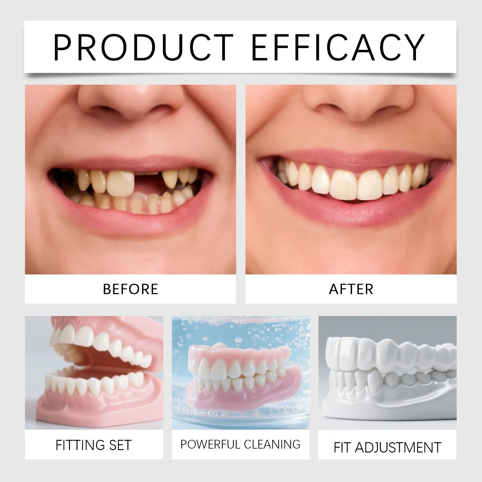 Custom Fit Dentures – boil to shape install easily at home Works for all arch size reliable for daily meal drink confident smile