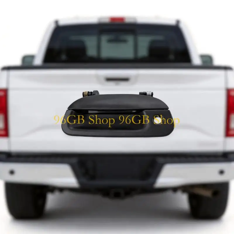 96GB Rear Gate Exterior Handle Replacement, Black Liftgate Pull Handle with Hole Opening and Single Handle Package for F150 F250