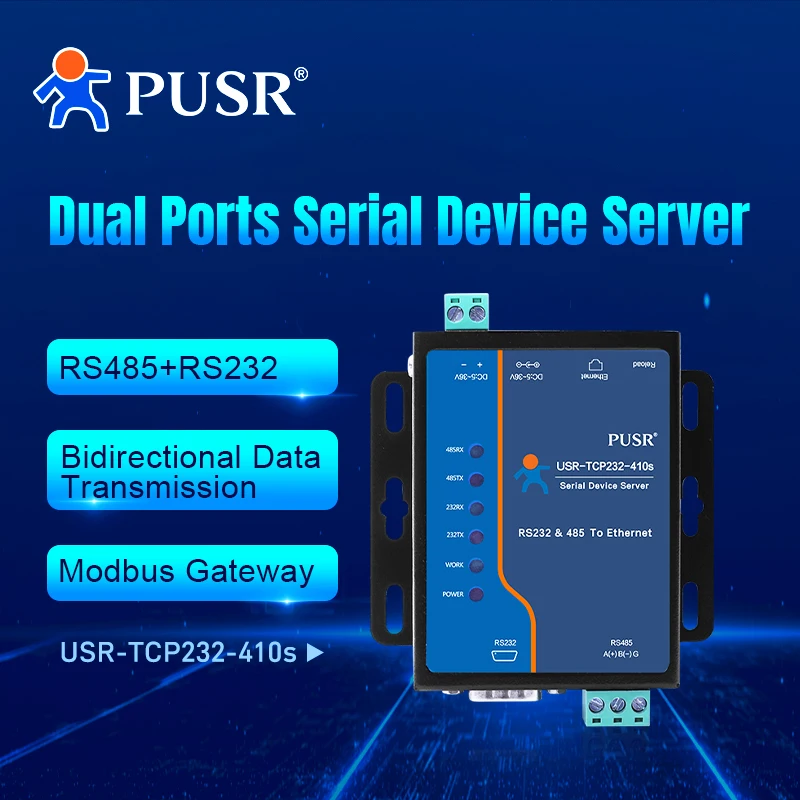 PUSR 1 * RS232 e 1 * RS485 Serial para Ethernet Suporte Pacote de Registro de Pacote de Batimento Cardíaco Virtual-COM Software USR-TCP232-410S-RT
