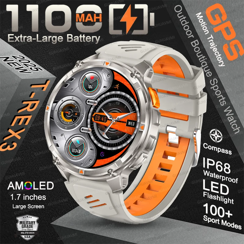 

New Outdoors Military 1100mAh Large Battery Long Standby SmartWatch 1.7"HD Screen Compass Waterproof Bluetooth Call Sports Watch