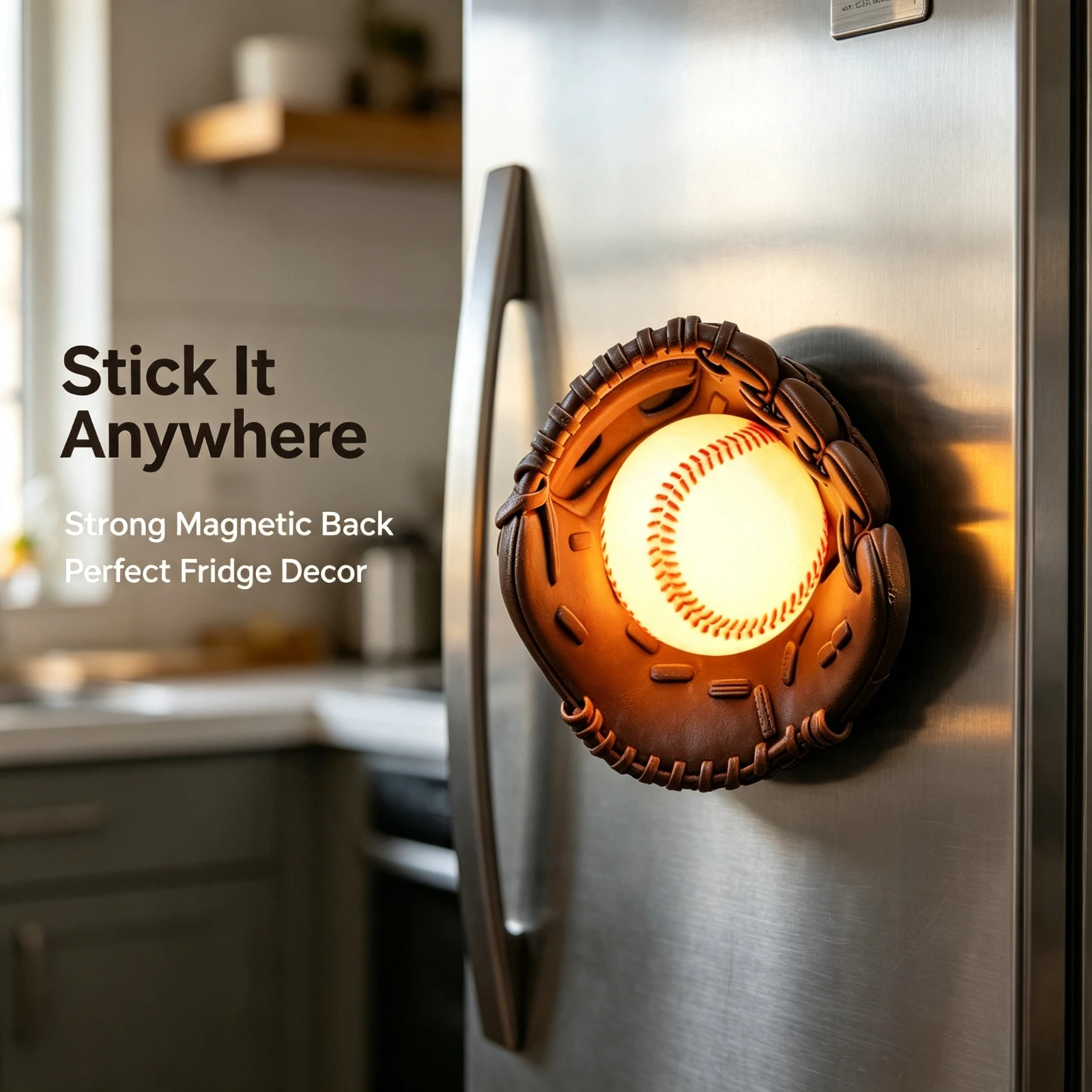 LED Baseball Glove Night Light, Magnetic Fridge Magnet Silicone Touch, Lamp Bedroom Bedside Decor Creative, Gift For Boys Men