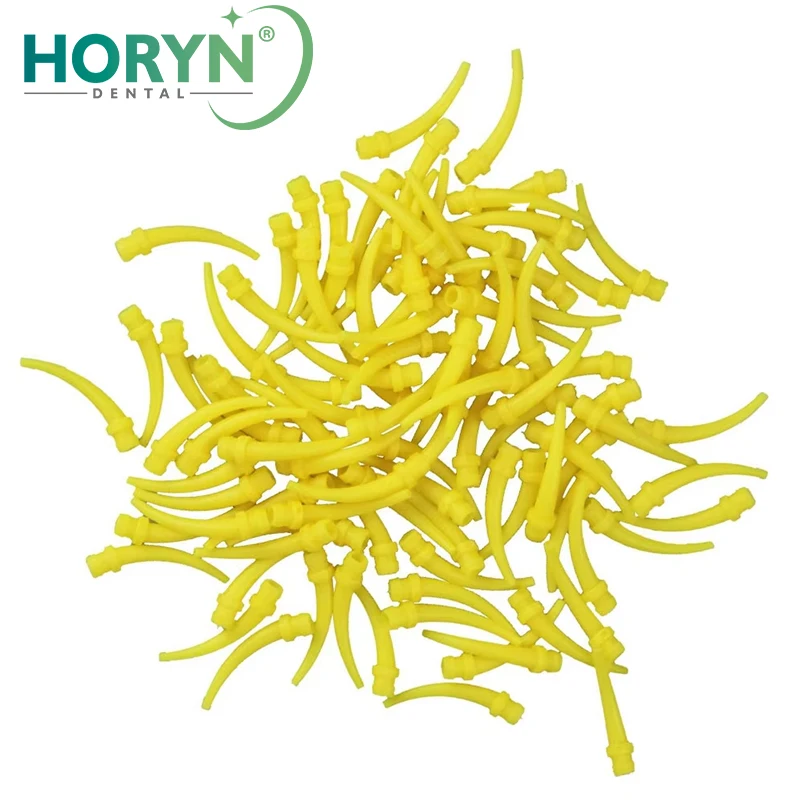 100pcs Dental Mixing Tips  4.2 mm- Yellow Intraoral Mixing Tips Impression Intra Syringe Transparent Mixer Tips