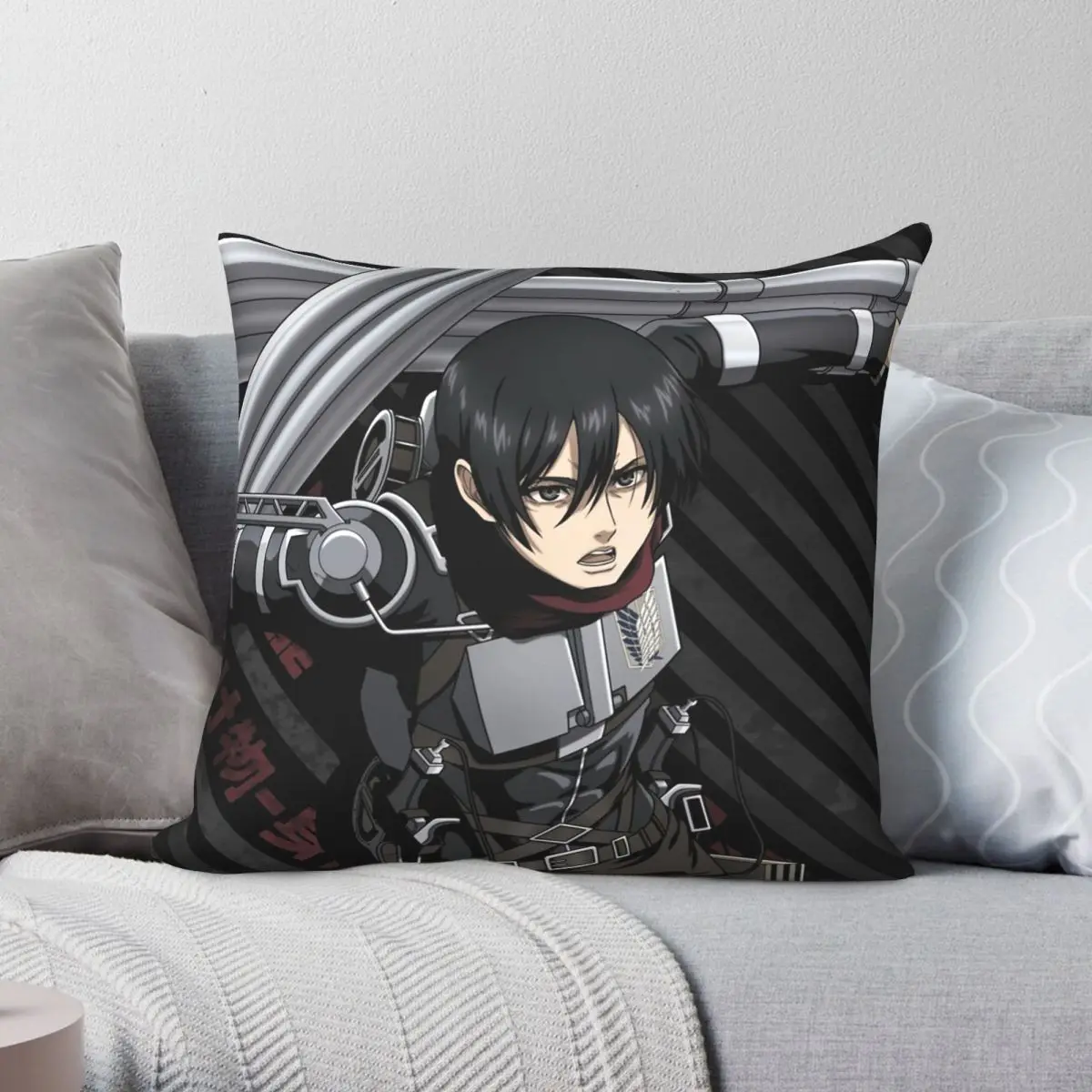 Shingeki No Kyojin Mikasa Ackerman Pillowcase Polyester Linen Velvet Pattern Decor Throw Pillow Case Sofa Cushion Cover 45x45