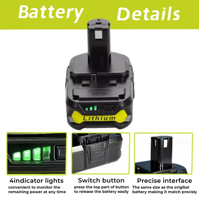 Upgraded 4.8Ah Replacement Ryobi 18V Lithium Battery, Compatible with Ryobi 18 Volt ONE+ Plus P107 P108 P102 P103 P104 P105 P109