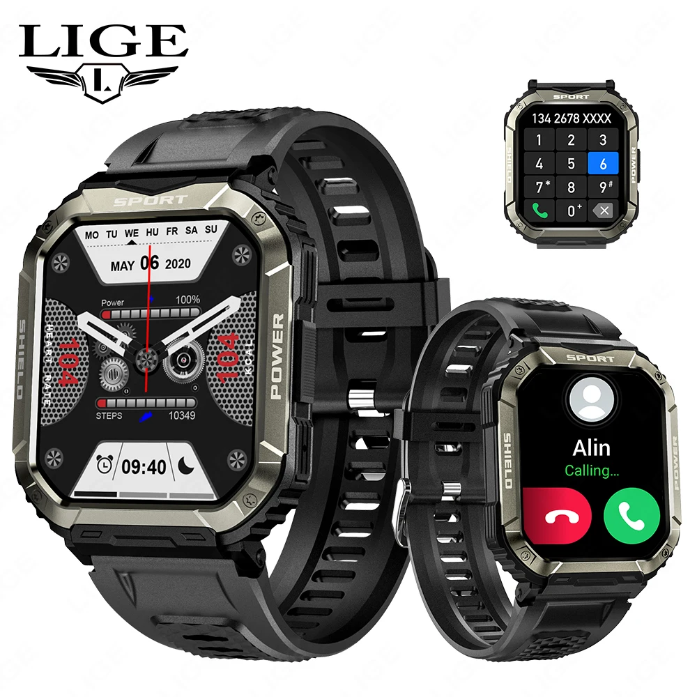 LIGE Smart Watch Man Sports Fitness Siri Dial Bluetooth Call Large Battery 400MAH USB Bracelet For HD Screen Outdoors Smartwatch