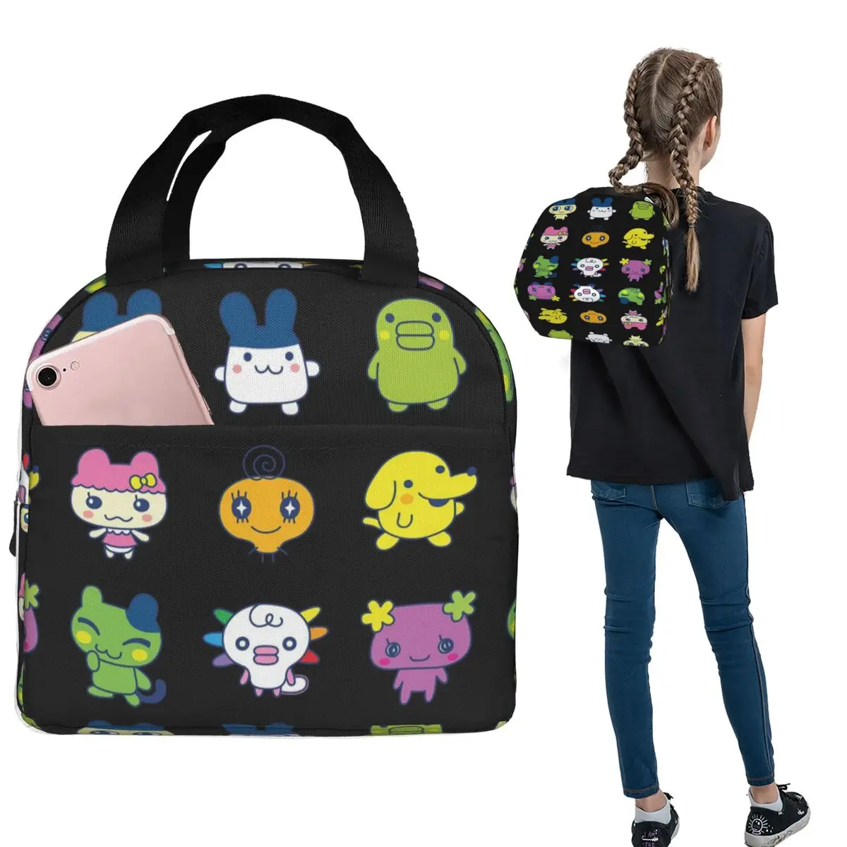 

Tamagotchi Set Large Insulated Lunch Bag for Women Children Portable Food Boxes Thermal Lunch Box Tote