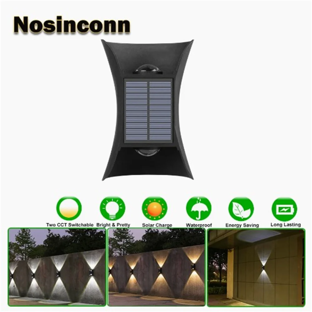 Solar Powered Wall Lights ABS External Solar Lamp Cordless Wall Mounted Lamp Warm White Cool White Selectable Spotlight