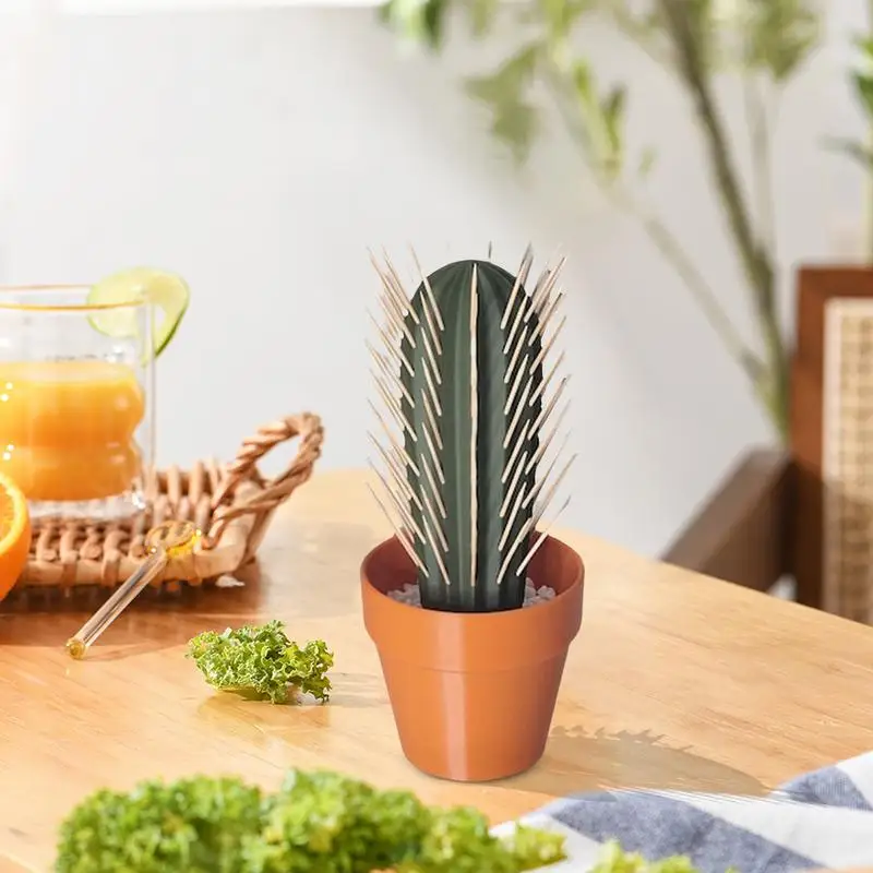 Creative Cactus Toothpick Dispenser House Plant Cacti House Plant Hold 117 Round Tooth Picks Funny Home Table Decoration