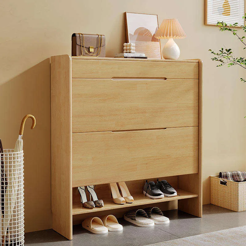 Solid Wood Panel Shoe Cabinet With Shoe Rack - Compact Storage Cabinet For Small Spaces, Sturdy And Eco-friendly