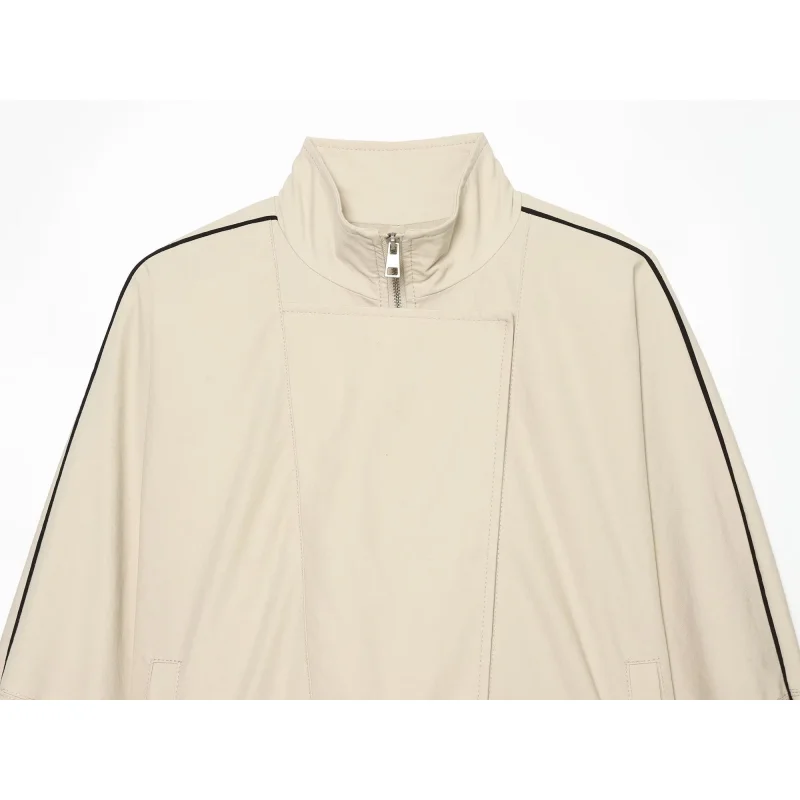 2026 Herbst Neue Damen Gestreifte Jacke im Designer-Stil mit Stehkragen, Langarm, Elastisch, Lässig, Schick, Minimalistisch, Oberbekleidung – Detail 9