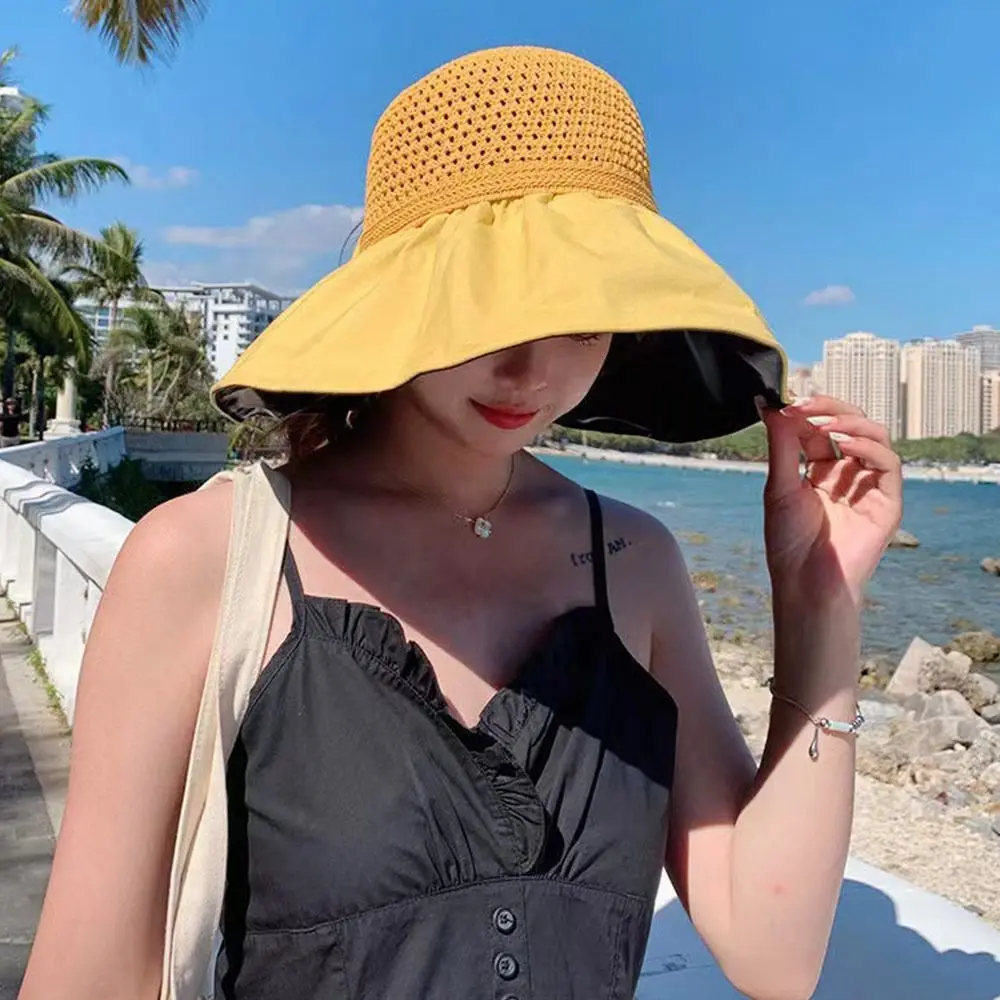 Summer Outdoor Beach Hat Panama Cap Women Bucket Hat UV Protection Sun Hats Soft Foldable Wide Brim Cap