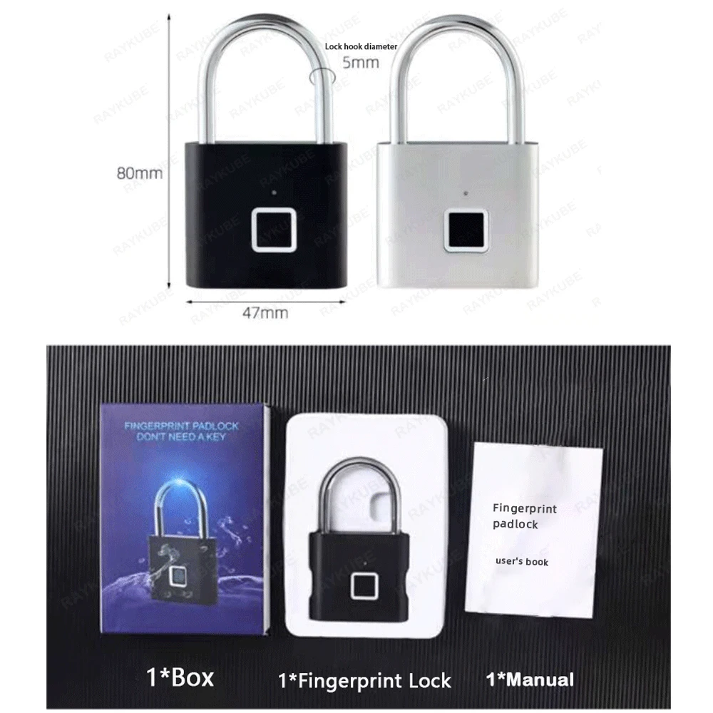 RAYKUBE P2 Smart Fingerprint Padlock Waterproof Zinc Alloy Biometric Padlocks With Buit-in Rechargeable Battery USB Charge