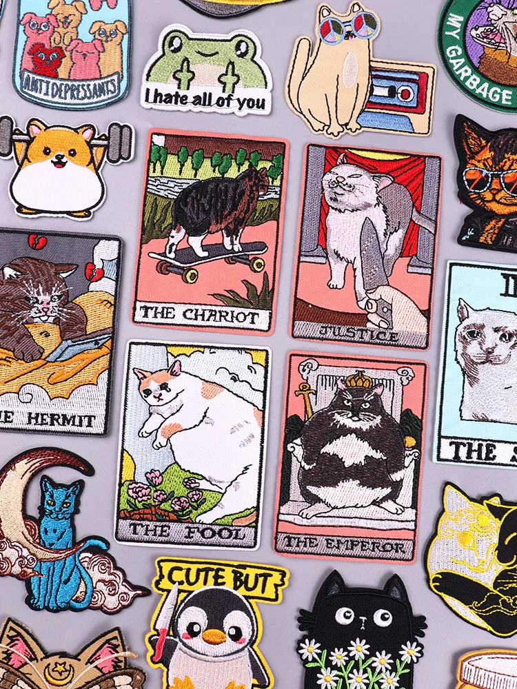 Neue Tier katze Stickerei Patch Tier Patch Eisen auf Patches für Kleidung Jacken nähen Applique Cartoon Patches für Kleidung DIY
