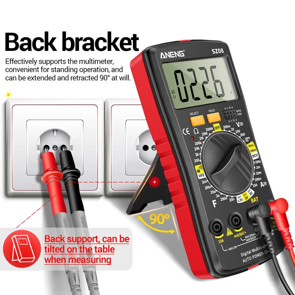 Digital Multimeter Circuit Tester Kit Continuity Rubber Probe Voltage Current Meter Automotive Household Electrical