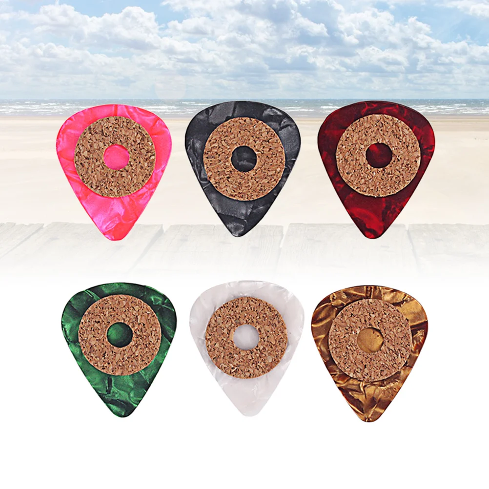 

6Pcs Colorful Guitar Picks 0.9mm Premium Celluloid Light Weight Flexible with Cork Grip Ideal for Acoustic Electric Guitar Bass