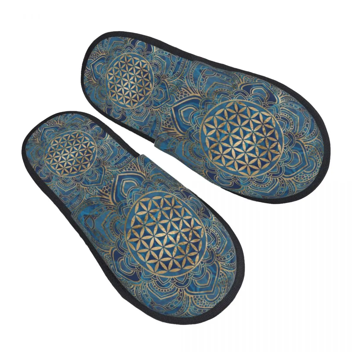 Custom Print Women Flower Of Life In Lotus Mandala House Slippers Cozy Warm Memory Foam Fluffy Slipper Indoor Outdoor Shoes