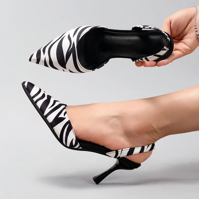 Zebra Print Design Slingbacks Women Pumps Sexy Pointed-Toe Thin High Heels for Ladies Comfortable Elegant Women Shoes Talons