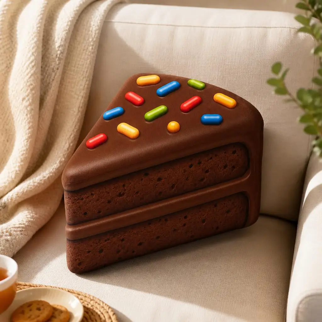 Chocolate Cake Slice Shaped Throw Pillow Colorful Sprinkles Dessert Cushion Stuffed Decorative Sofa Home Decor Gift Idea