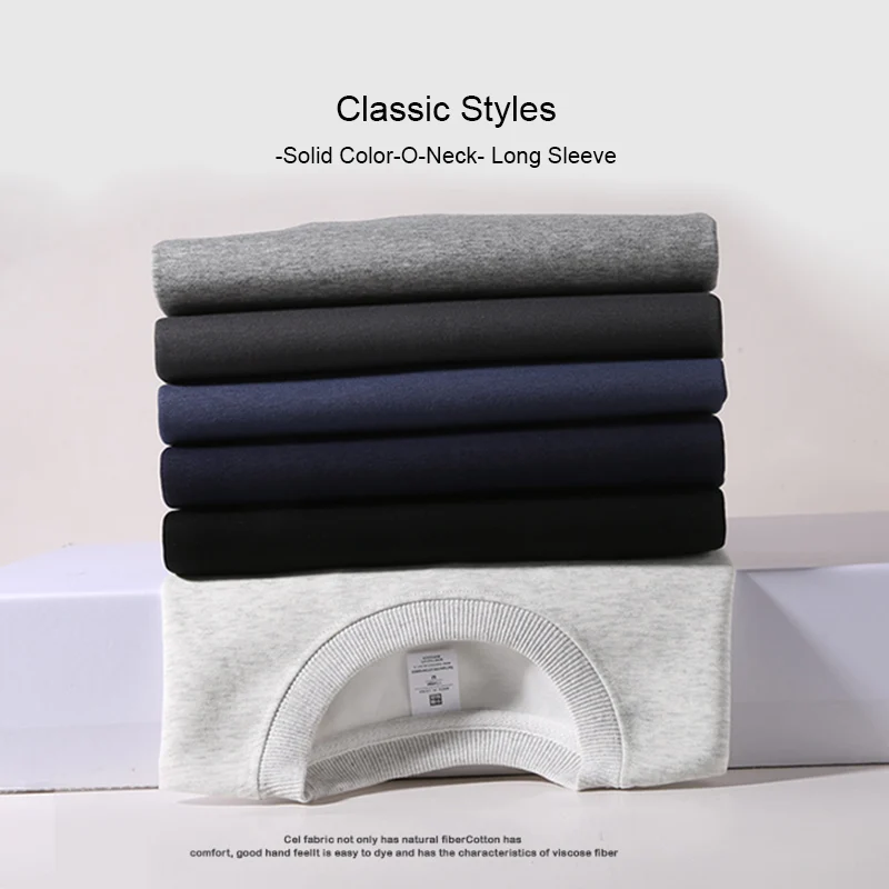 سويت شيرت رجالي بياقة دائرية وألوان ثابتة، بلوفر من مزيج القطن #2