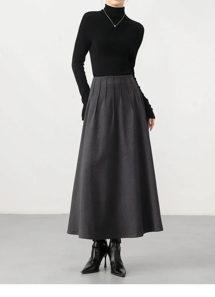 SENTUBILA Winter A Line Maxi Skirts Women 2024 Commute Business Office Elastic High Waist Long Skirt Female Clothes 144Q58134