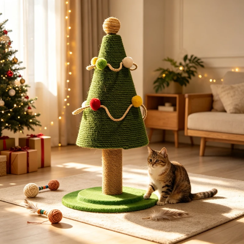 Christmas Tree Cat Scratching Post Natural Sisal Large Climbing Toy with Artificial Grass for Indoor Cats Holiday Decor 고양이 스크래처