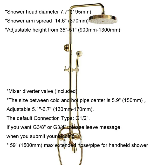 Washroom Rainfall/Handheld Shower Faucet Set Golden Brass Wall Mounted Bathroom Bathtub Cold And Hot Water Taps Kit Dgf425