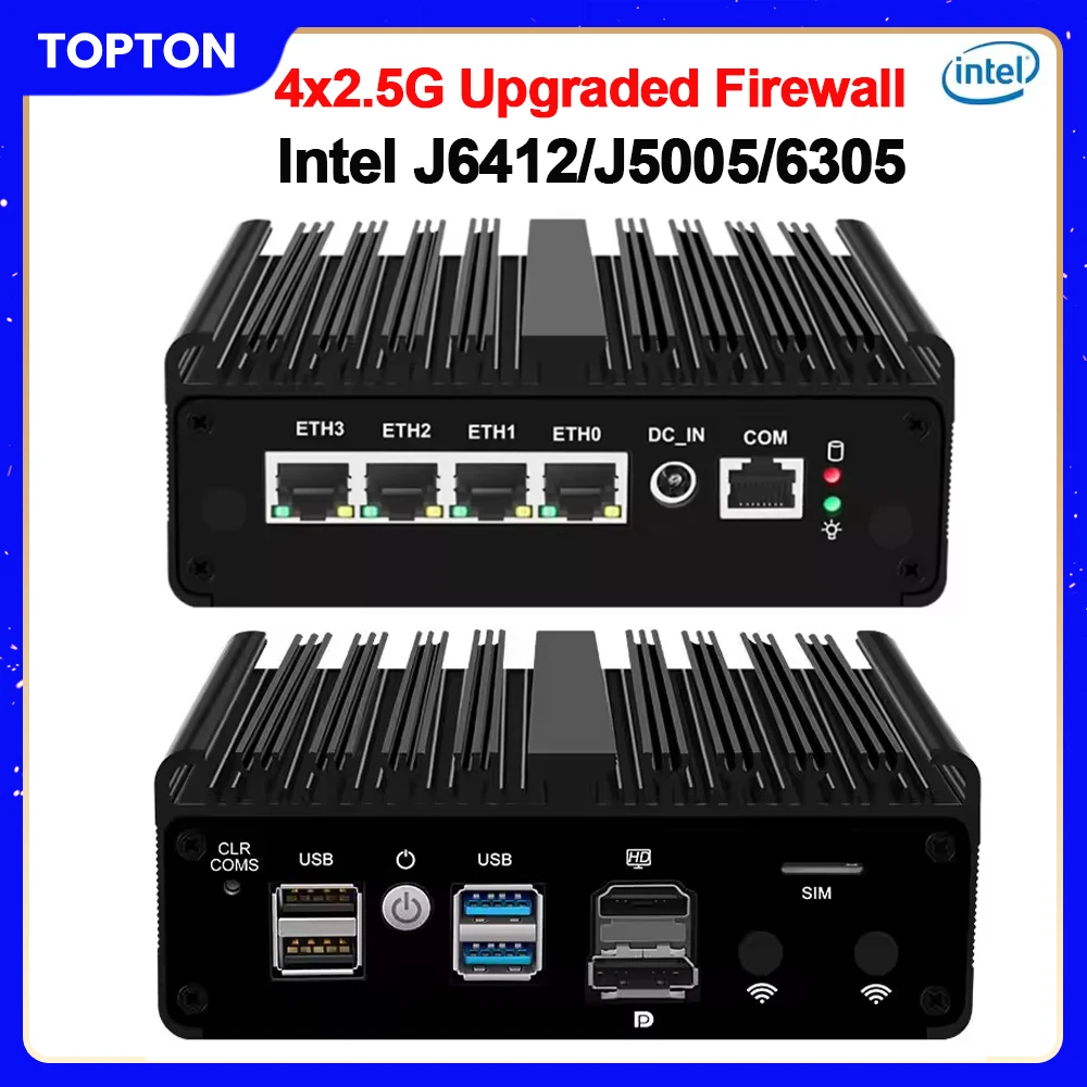 Firewall Appliance Upgraded Version Intel Celeron J6412 6305 J5005 Solid Fanless Mini PC 4x2.5G Mini Computer pfSense OPNsense
