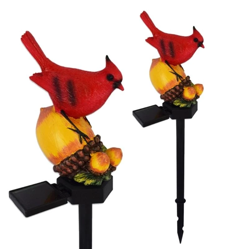 J2HB Landscape Light Unique Pinecone/Nut Red Bird Solar Garden Light for Outdoor