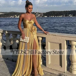 Customized Gold Evening Dresses Gown Dress High Slit Strapless Party Dress Shiny Sleeveless Prom Dresses for Women 2024 Formal