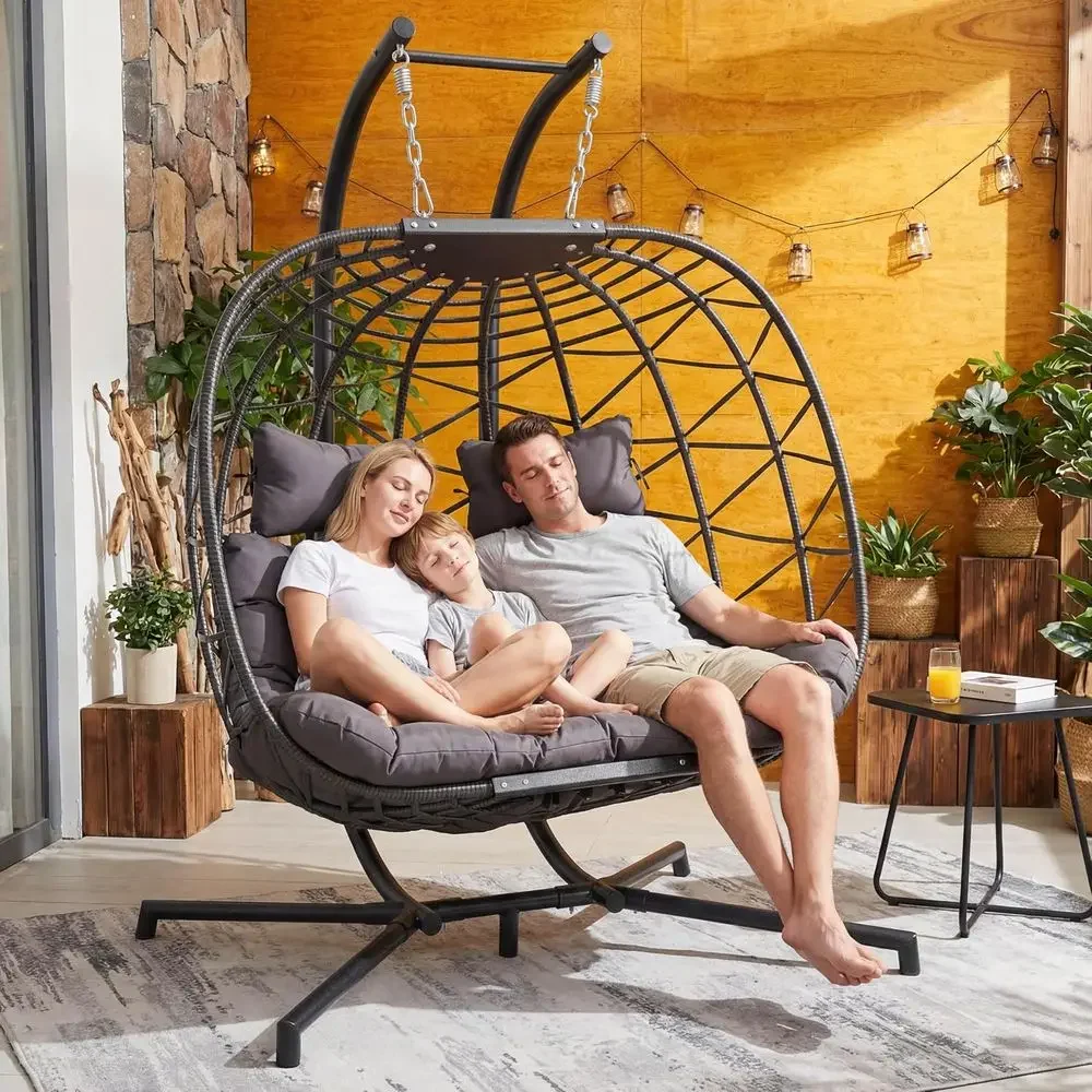 

Oversized 2-Person Outdoor Swing Egg Chair with Weather-Resistant Wicker and Comfortable Cushion