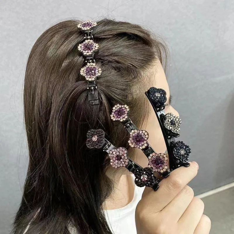 2023 Rhinestones Braided Hair Clips For Girls hairclip with 3 Flowers Hair Span With Crystalllume Women Hairpin Hair Accessories